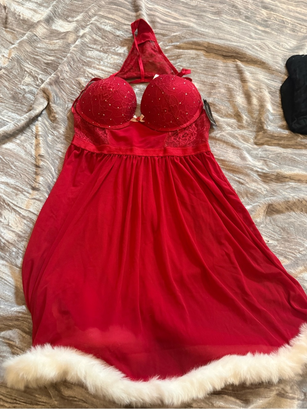 Red Lace & Mesh Holiday Babydoll Chemise - Women Intimates